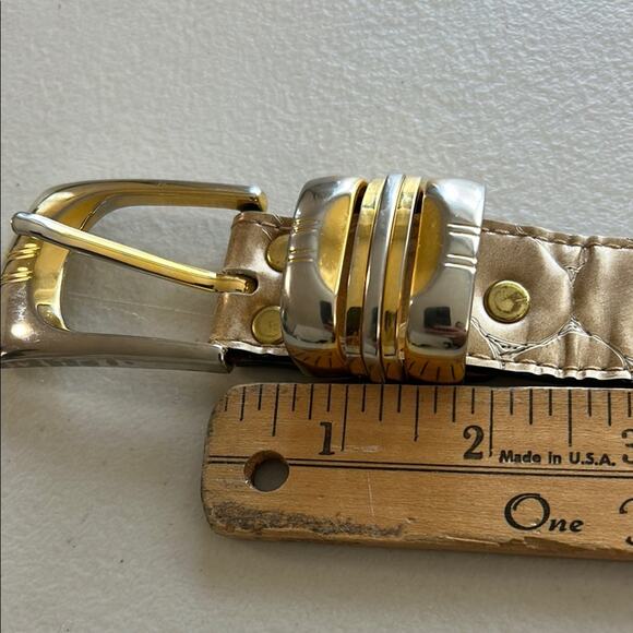 B.B. Simon Gold and Black Leather Belt with Shiny Buckle - Picture 9 of 10
